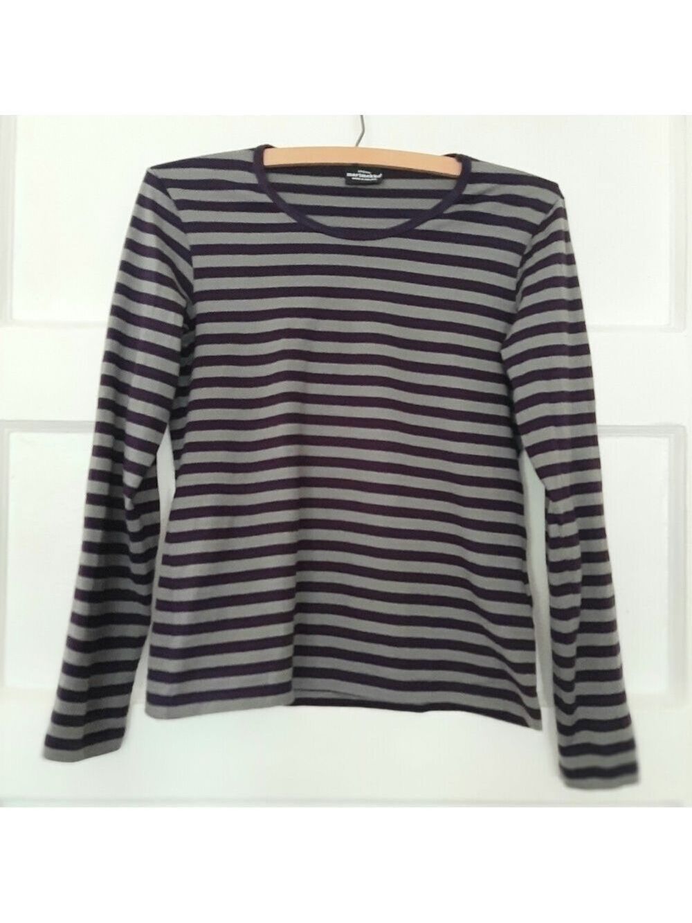 Marimekko Purple Striped Long Sleeve Crew Neck Top T Shirt Like New
